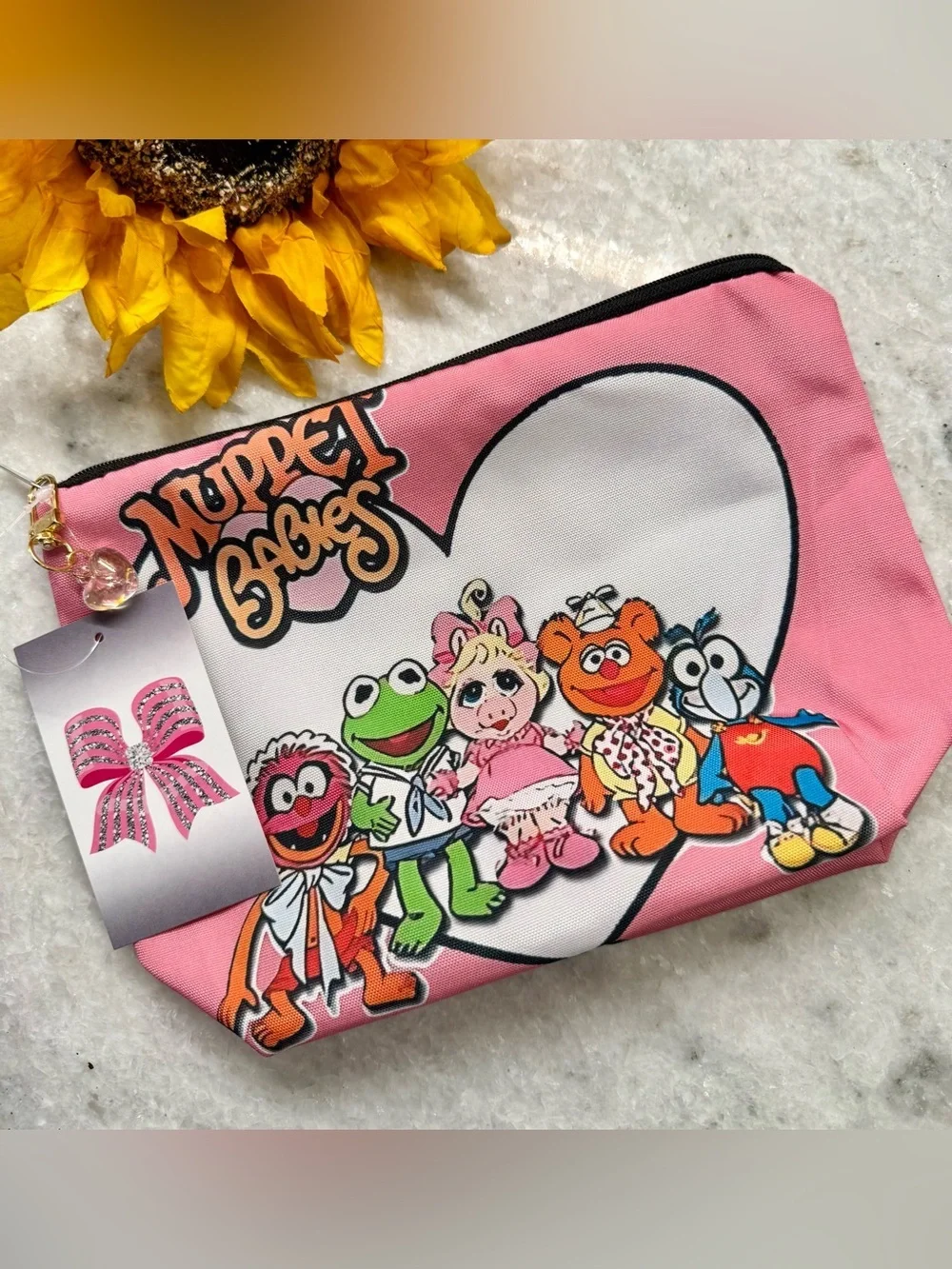 New Retro 80s Style Muppet Babies Makeup Tech Pencil Zippered Bag w/ Charm 9”x7”